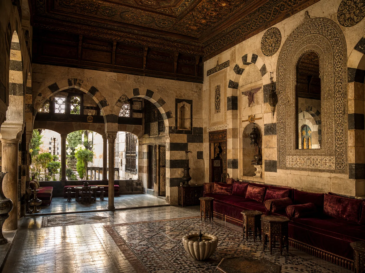 Ornately decorated reception hall inside Debbane Palace Museum