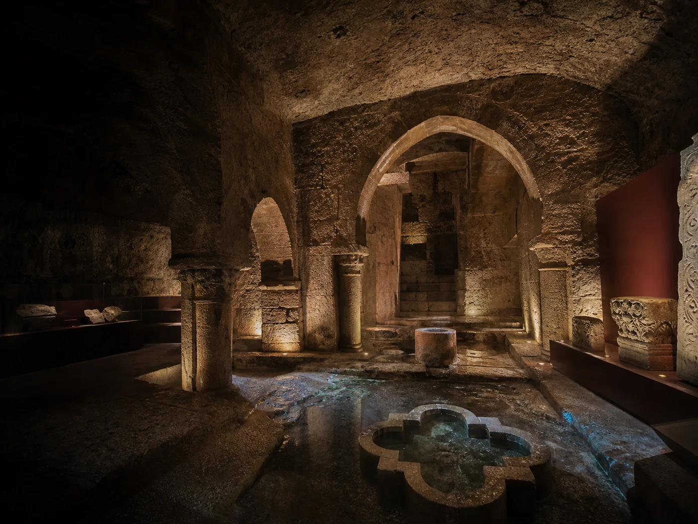 Decorated fountain room inside Khan Sacy in Old Saida