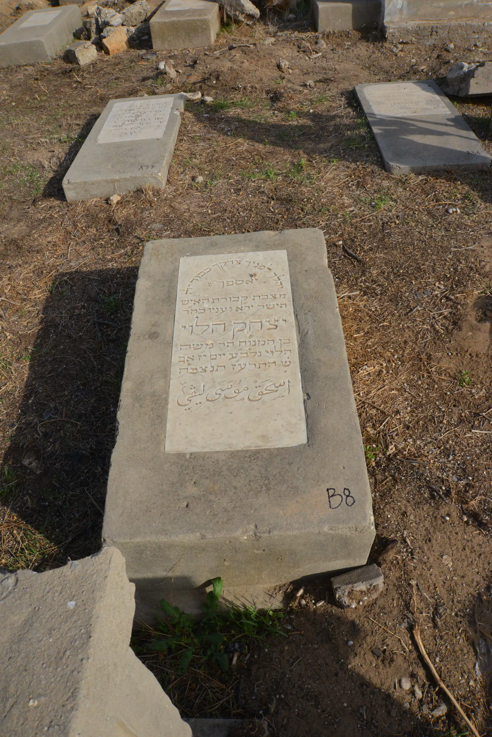 Tomb B8 for Isaac Rav LEVY, photograph 3 at the Jewish Cemetery of Saida